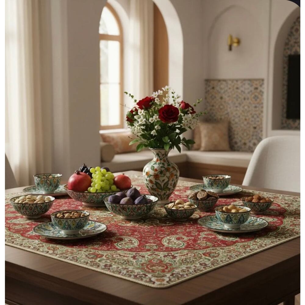 Persian Termeh Rezaei Wall Hanging Decorative Square Tablecloth from Iran